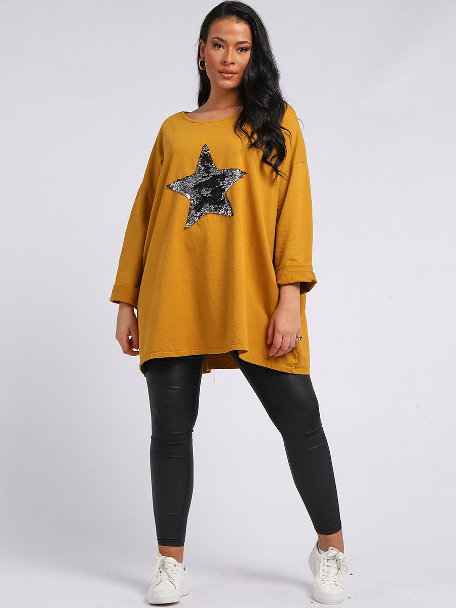 Plus Size Sequin Star Chunky Cotton Top