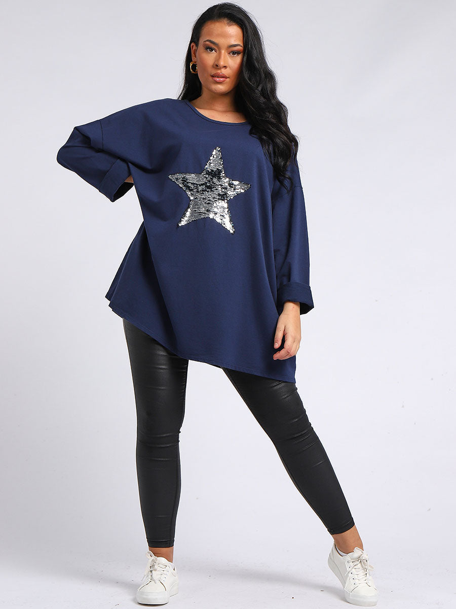 Plus Size Sequin Star Chunky Cotton Top