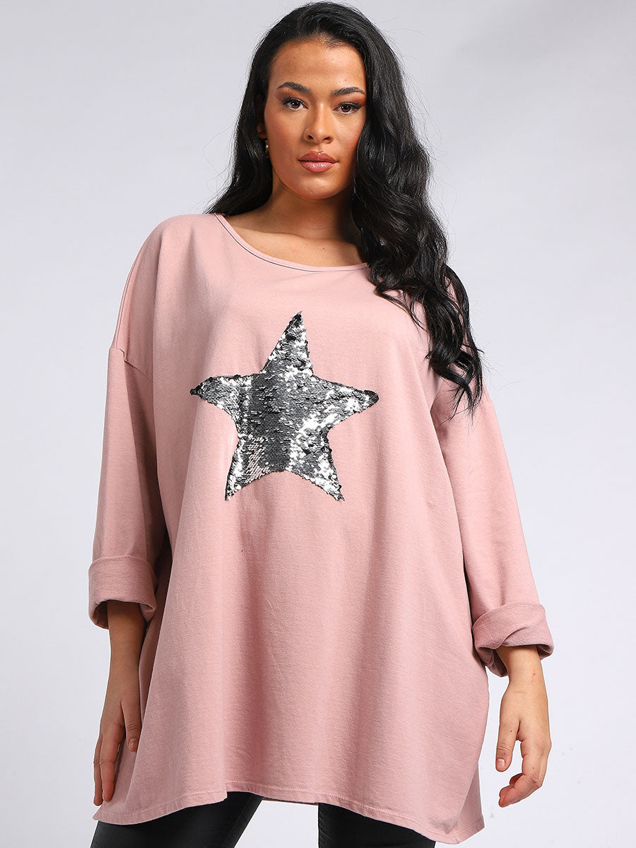 Plus Size Sequin Star Chunky Cotton Top