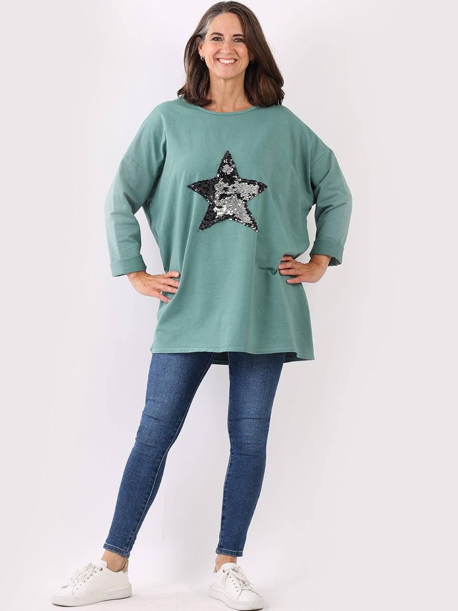 Plus Size Sequin Star Chunky Cotton Top