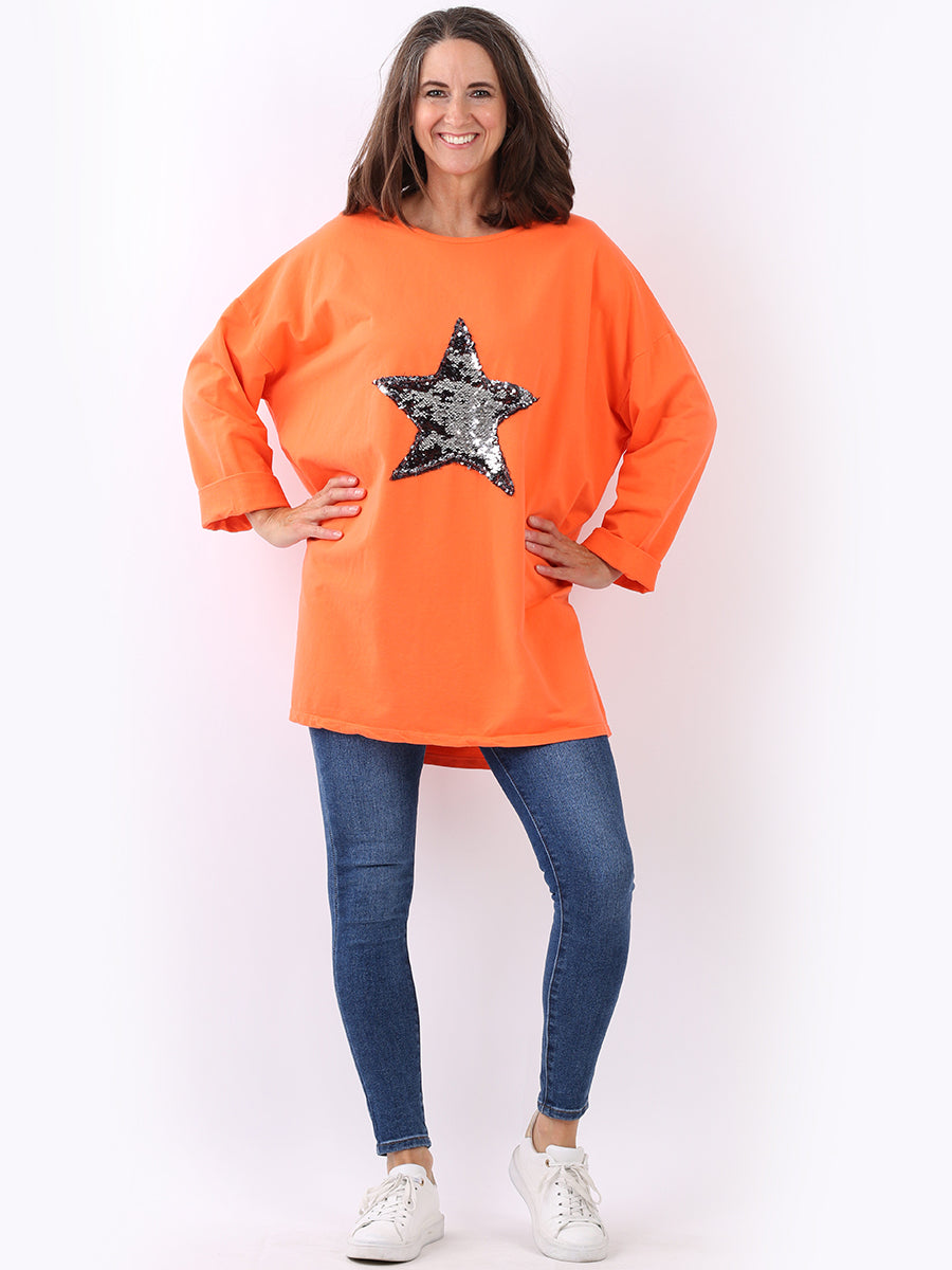 Plus Size Sequin Star Chunky Cotton Top