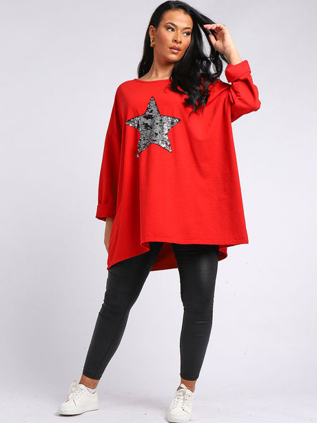 Plus Size Sequin Star Chunky Cotton Top