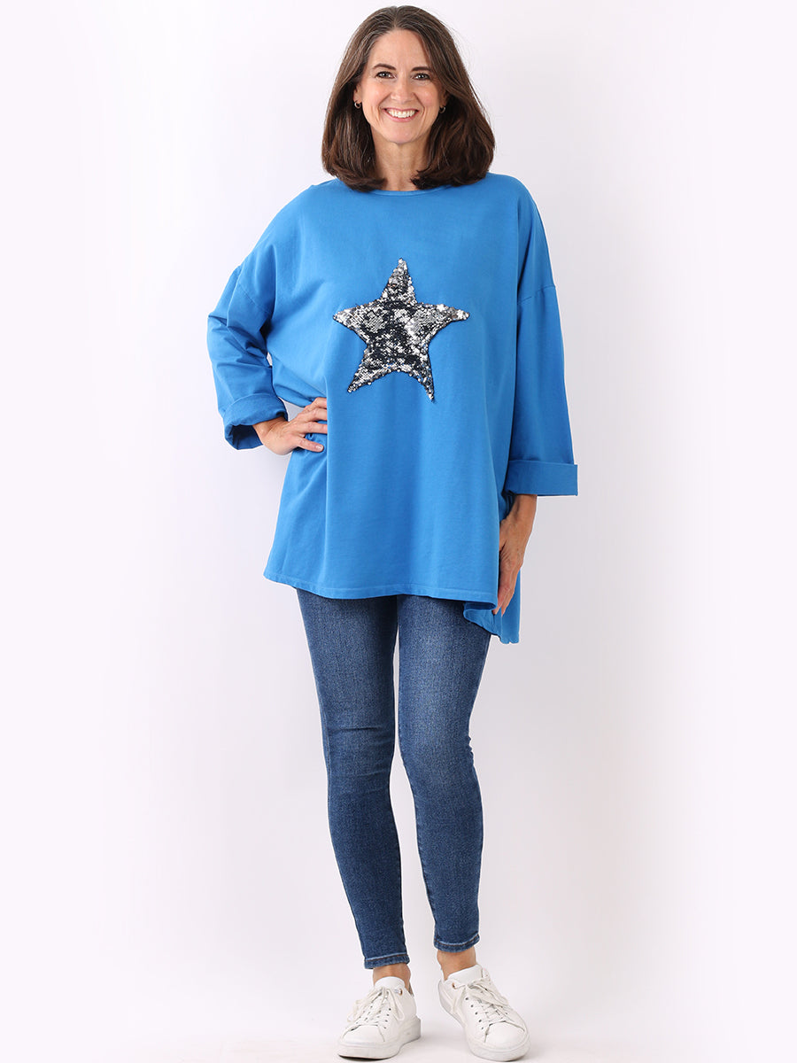 Plus Size Sequin Star Chunky Cotton Top