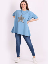 Plus Size Sequin Star Chunky Cotton Top