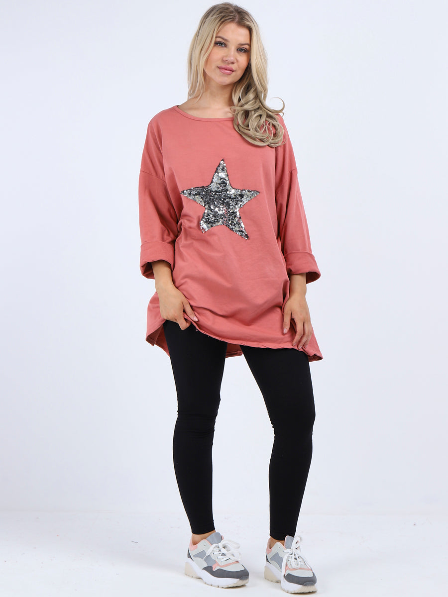 Plus Size Sequin Star Chunky Cotton Top