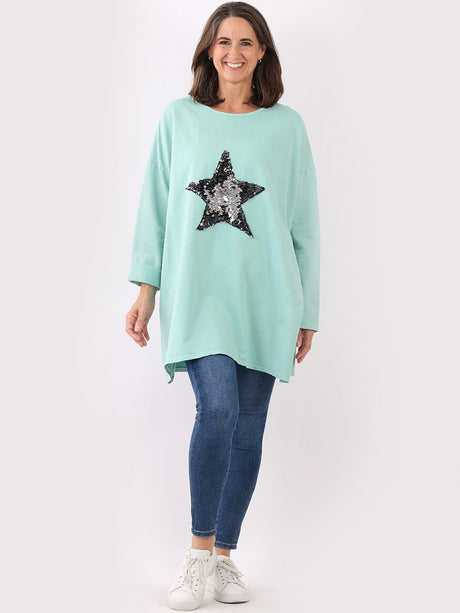 Plus Size Sequin Star Chunky Cotton Top