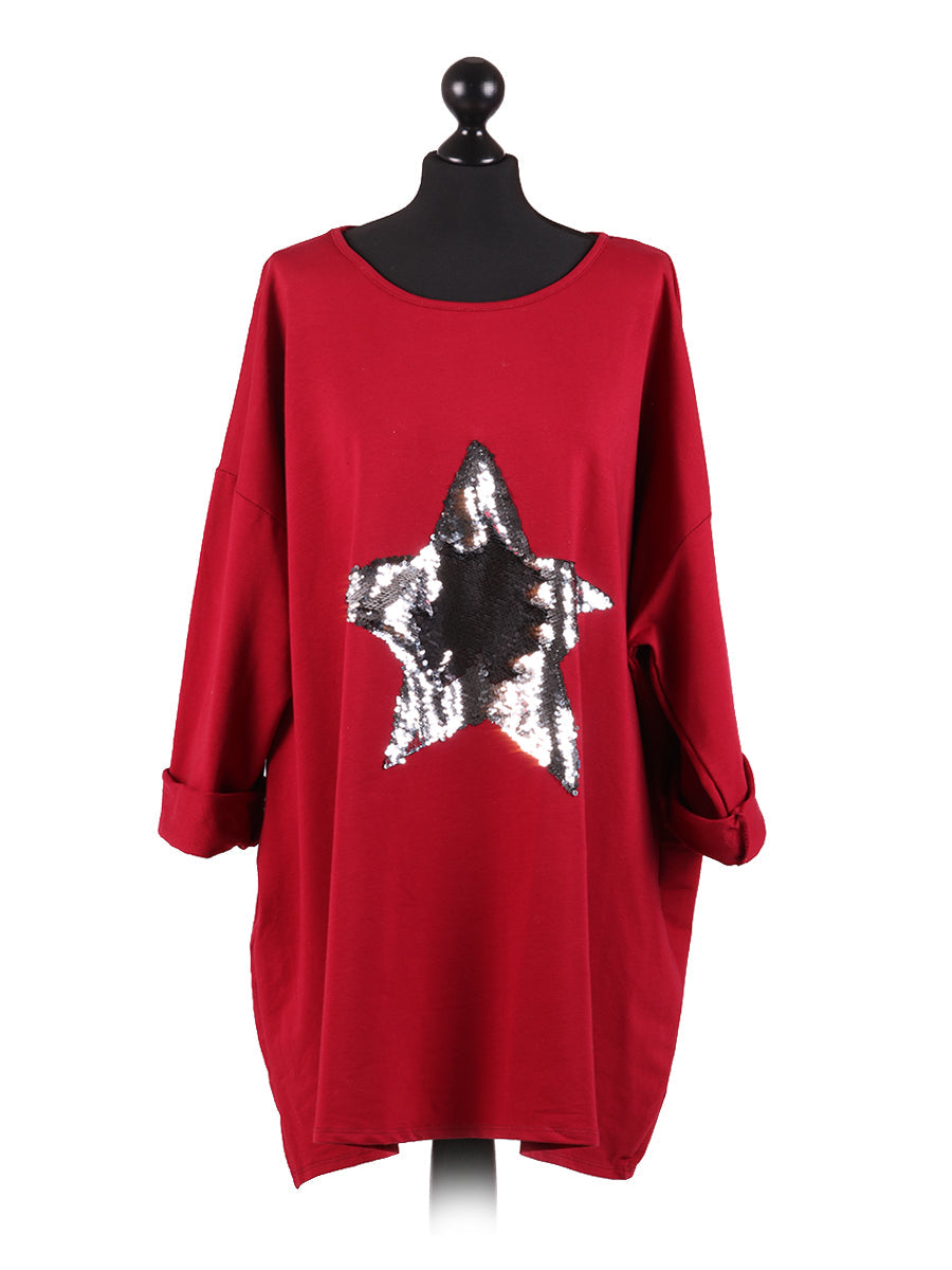 Plus Size Sequin Star Chunky Cotton Top