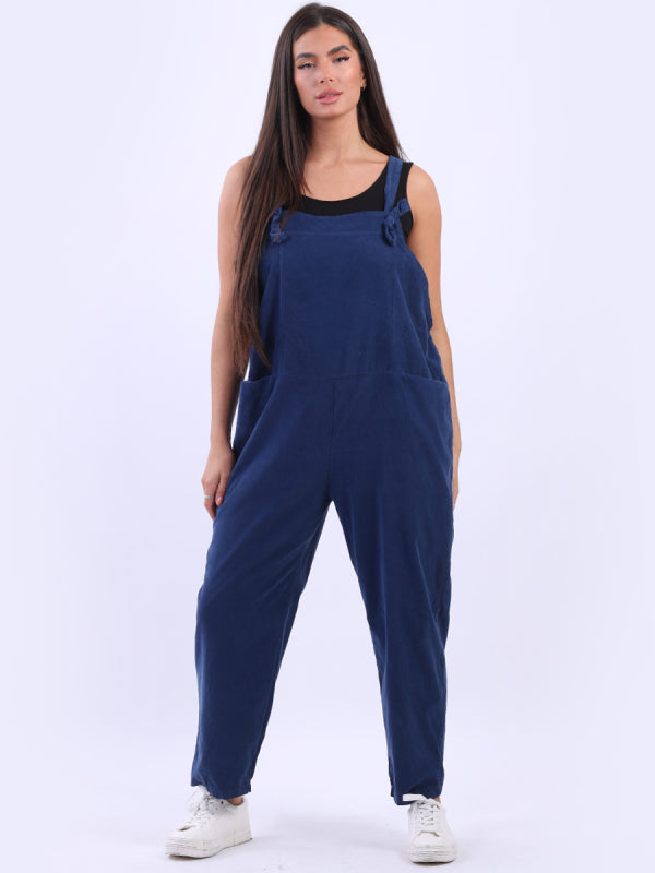 Plus Size Strappy Lagenlook Corduroy Cotton Dungaree