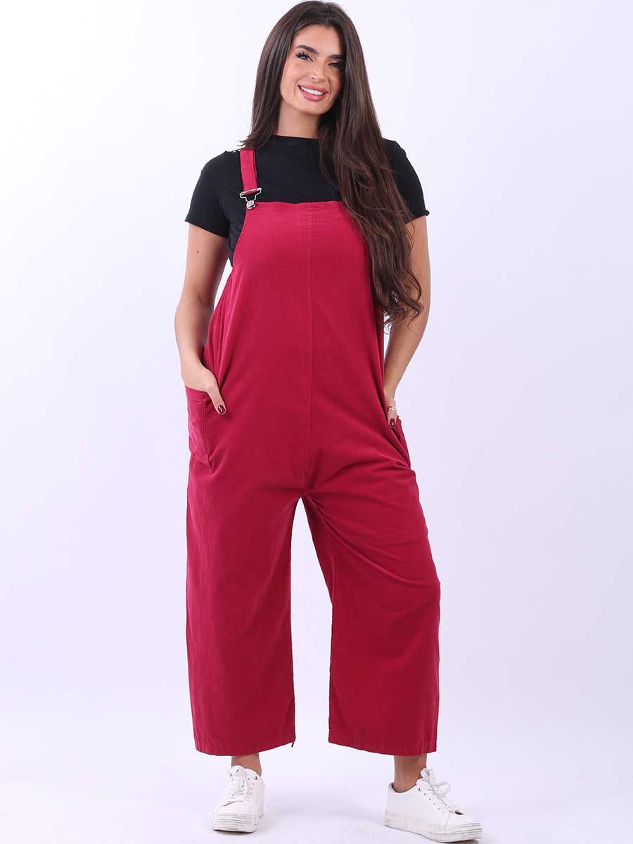 Plus Size Strappy Shoulders Cotton Corduroy Jumpsuit