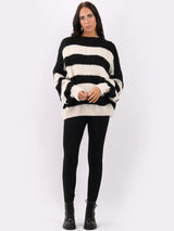 Stripy Batwing Woolen Knit Jumper