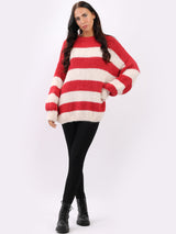 Stripy Batwing Woolen Knit Jumper