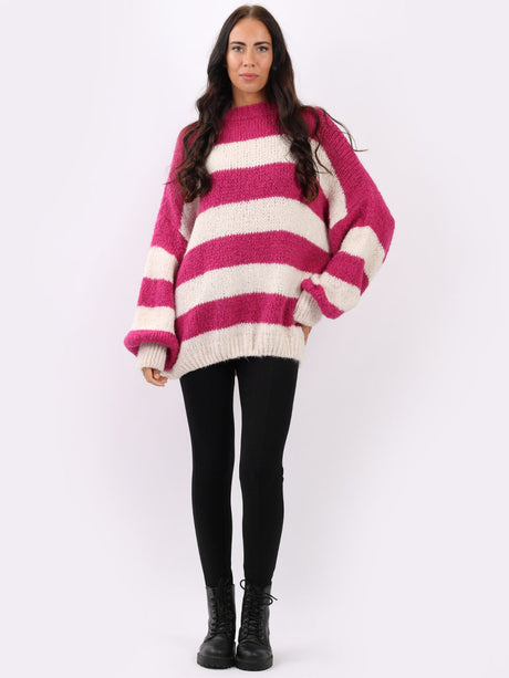 Stripy Batwing Woolen Knit Jumper