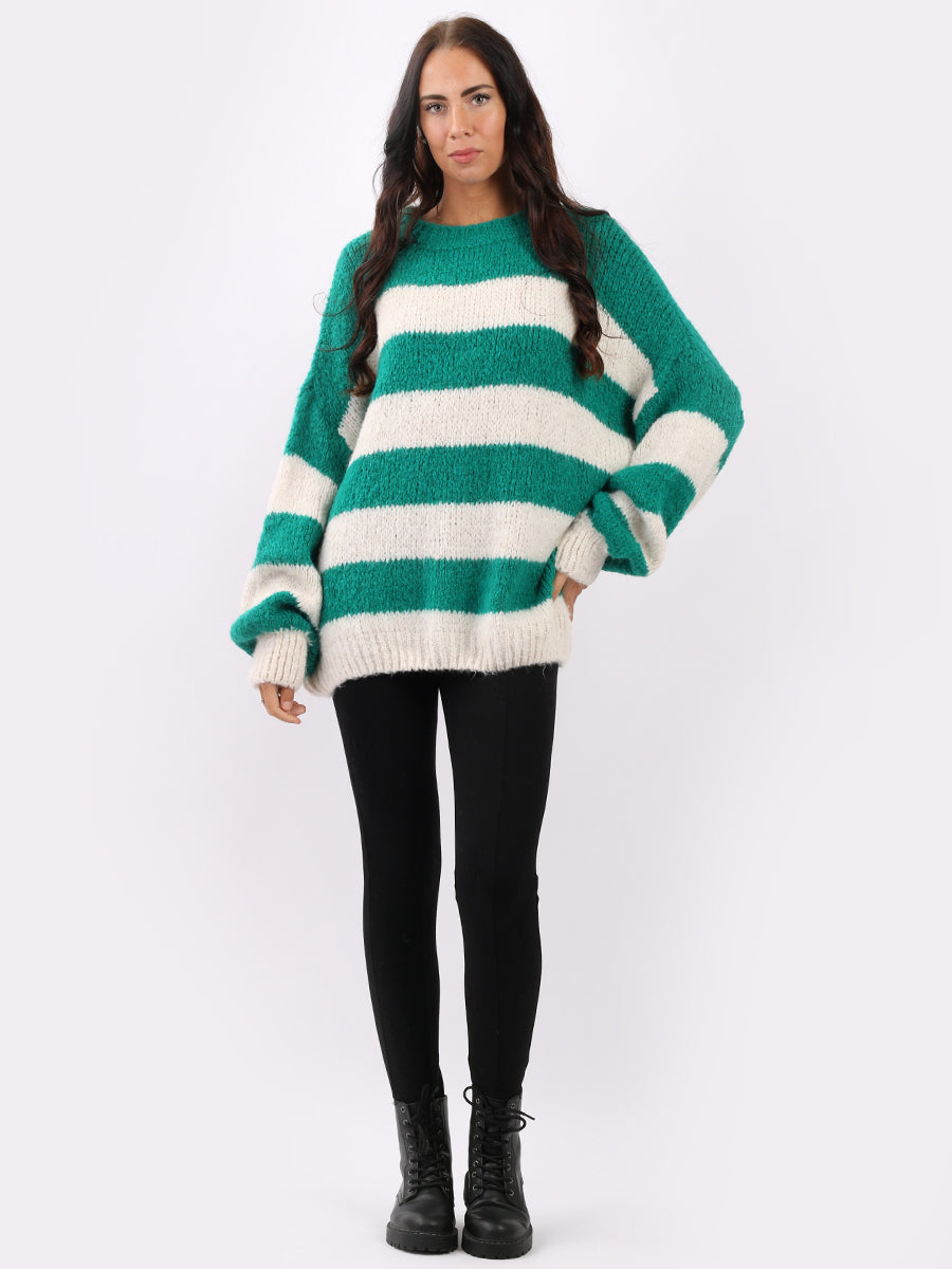 Stripy Batwing Woolen Knit Jumper