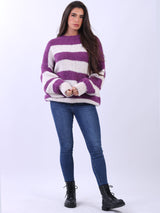 Ladies Woolen Knit Baggy Oversized Stripy Jumper