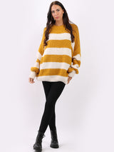 Stripy Batwing Woolen Knit Jumper