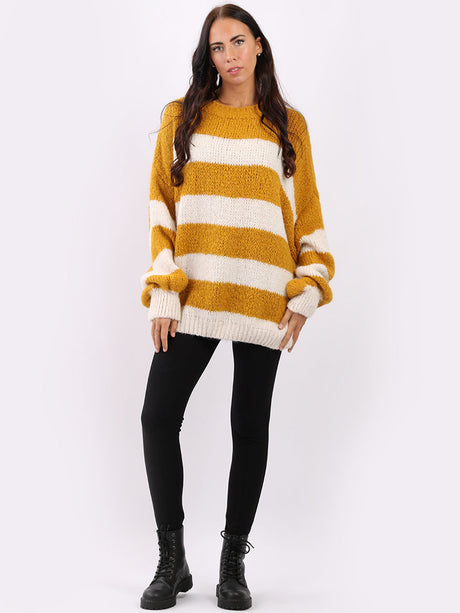 Ladies Woolen Knit Baggy Oversized Stripy Jumper