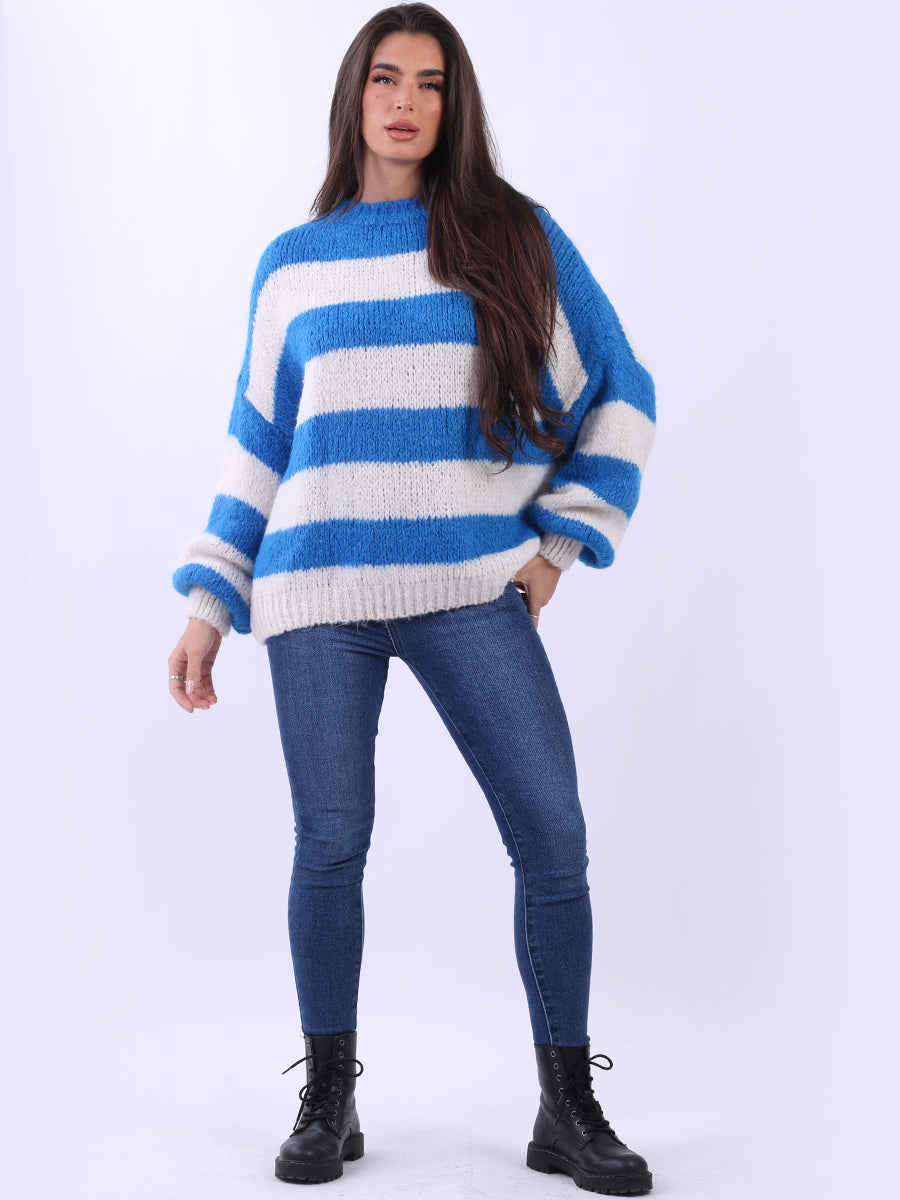 Ladies Woolen Knit Baggy Oversized Stripy Jumper