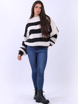 Ladies Woolen Knit Baggy Oversized Stripy Jumper