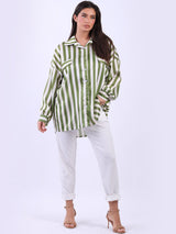 Ladies Button Down Cotton Lagenlook Stripy Shirt