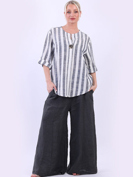 Stripy Print Linen Top