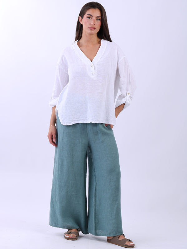 Ladies Plain Collarless Baggy Linen Top