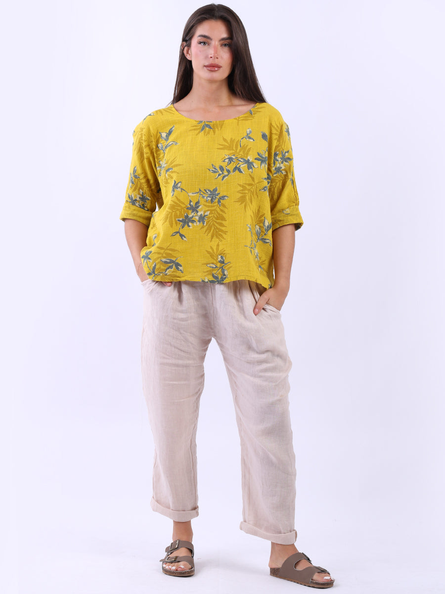 Women Cotton Lagenlook Tropical Boxy Top