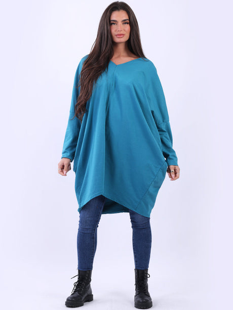 V-Neck plus Size Lagenlook Cotton Tunic Top