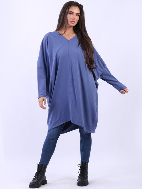 V-Neck plus Size Lagenlook Cotton Tunic Top