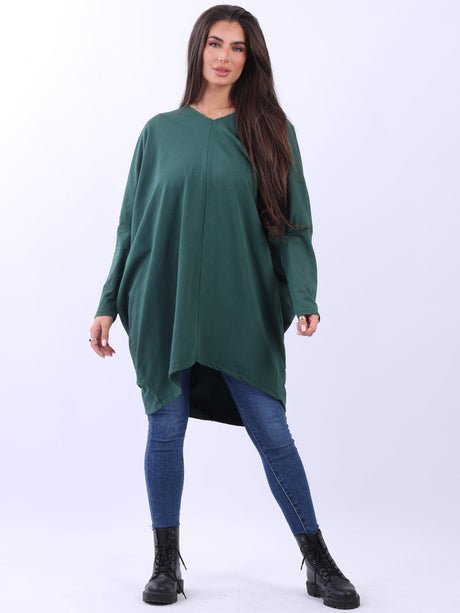 V-Neck plus Size Lagenlook Cotton Tunic Top