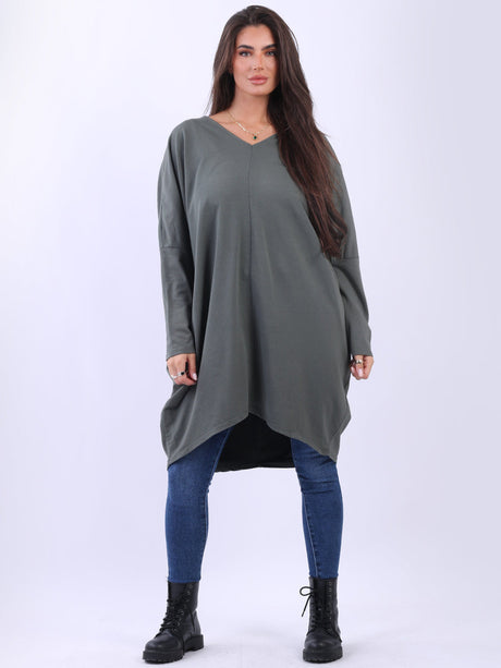 V-Neck plus Size Lagenlook Cotton Tunic Top