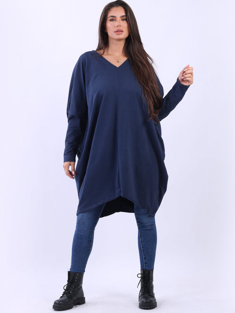 V-Neck plus Size Lagenlook Cotton Tunic Top