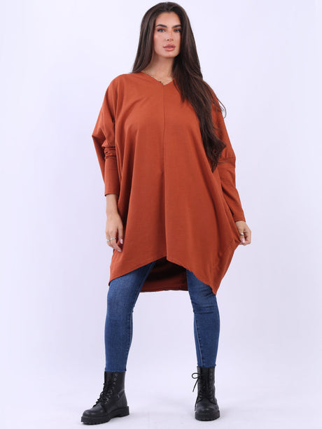 V-Neck plus Size Lagenlook Cotton Tunic Top