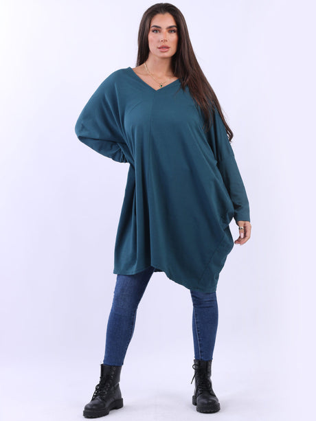 V-Neck plus Size Lagenlook Cotton Tunic Top