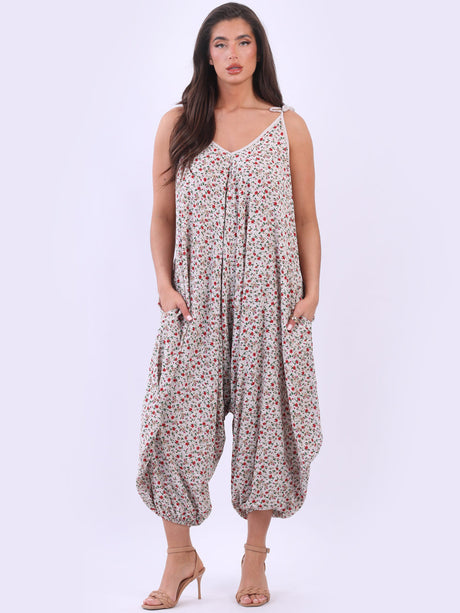 Ladies Sleeveless Balloon Style Floral Jumpsuit