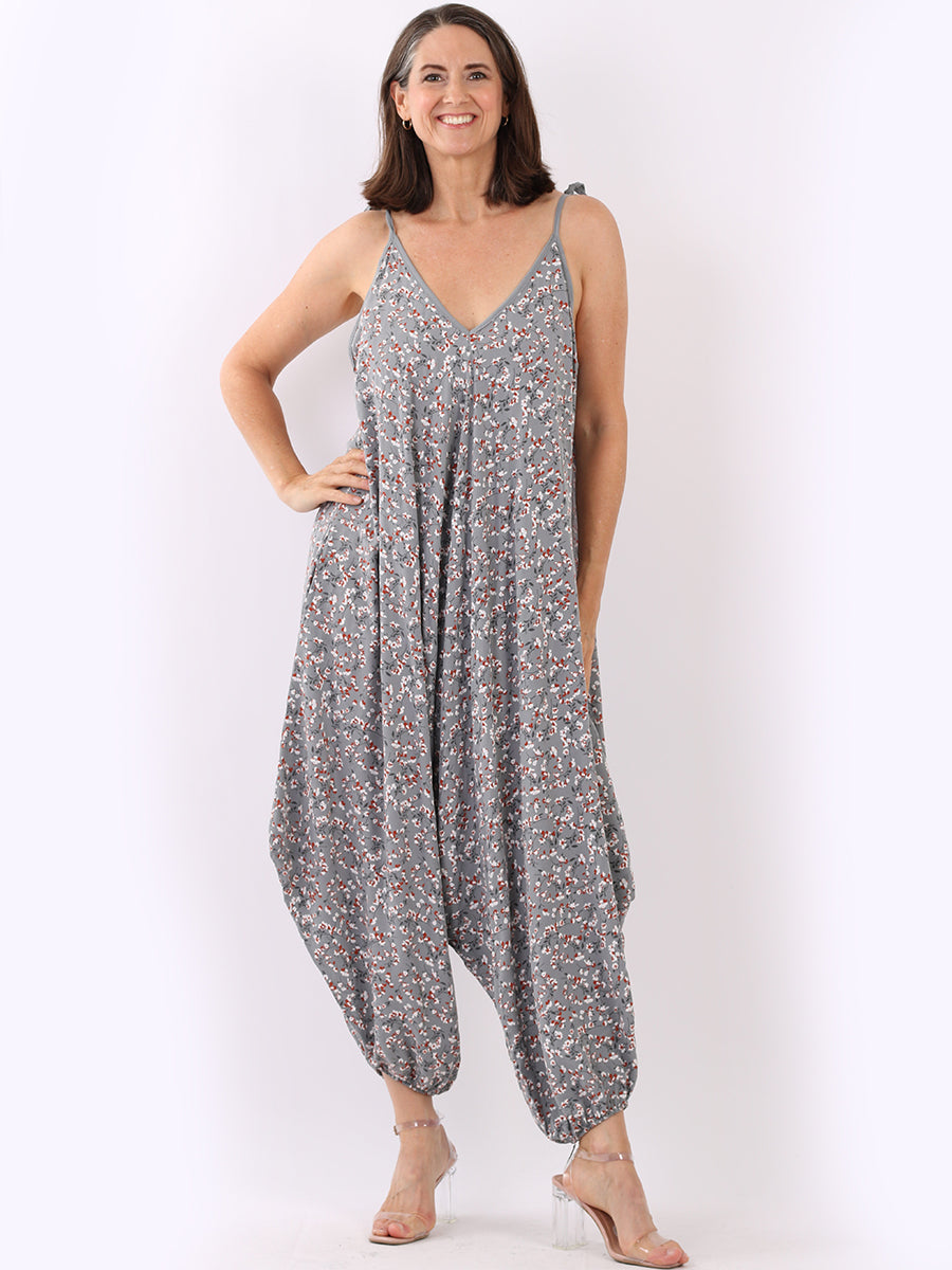 Ladies Sleeveless Balloon Style Floral Jumpsuit