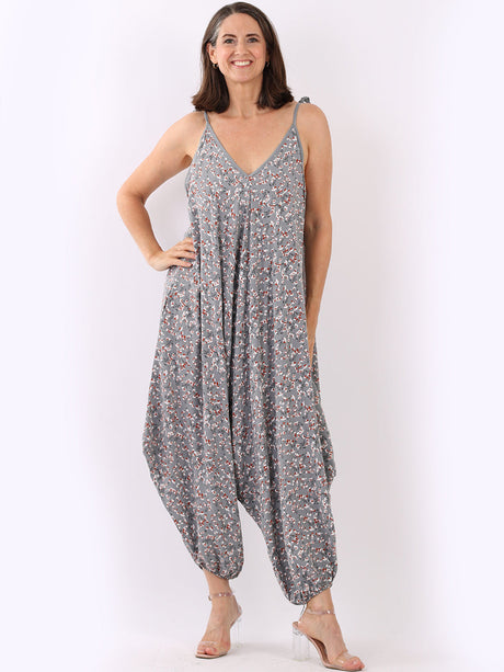 Ladies Sleeveless Balloon Style Floral Jumpsuit