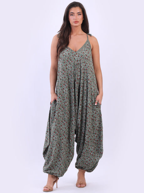 Ladies Sleeveless Balloon Style Floral Jumpsuit