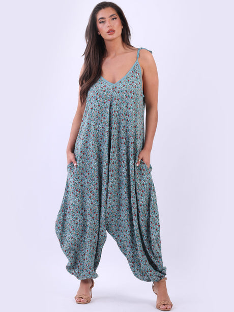 Ladies Sleeveless Balloon Style Floral Jumpsuit