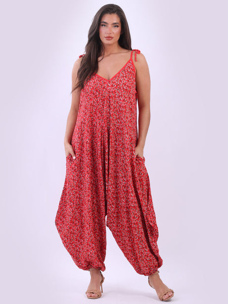 Ladies Sleeveless Balloon Style Floral Jumpsuit