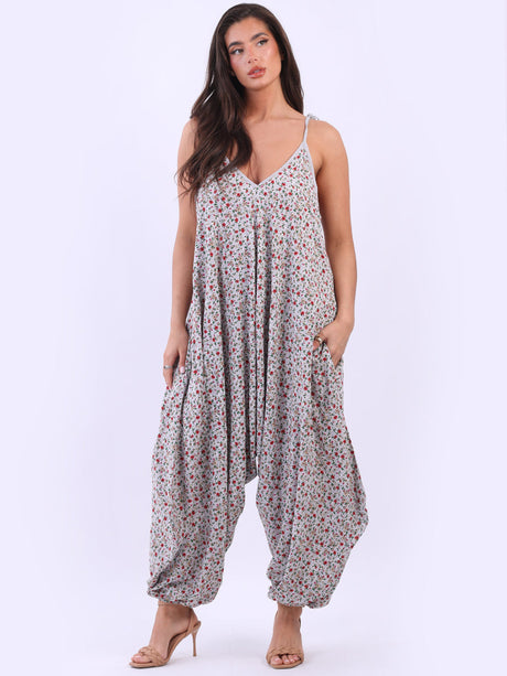 Ladies Sleeveless Balloon Style Floral Jumpsuit