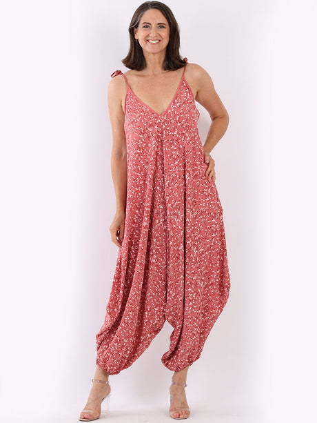 Ladies Sleeveless Balloon Style Floral Jumpsuit