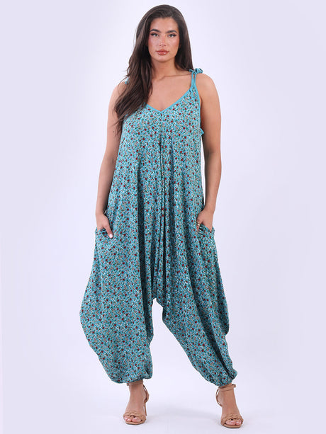 Ladies Sleeveless Balloon Style Floral Jumpsuit