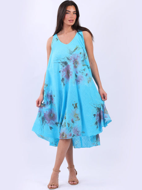 Women Sleeveless Floral Cotton Tank Dress