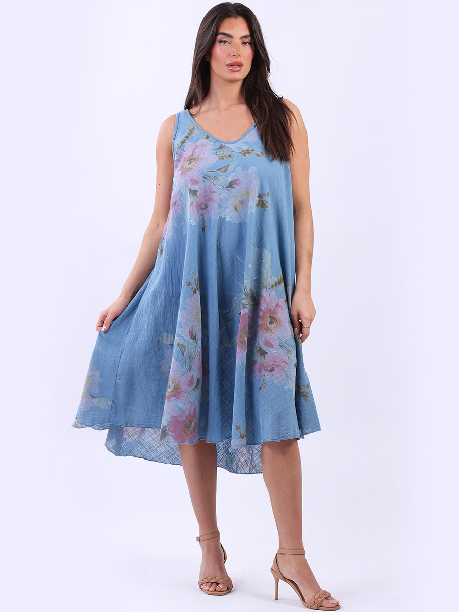 Women Sleeveless Floral Cotton Tank Dress