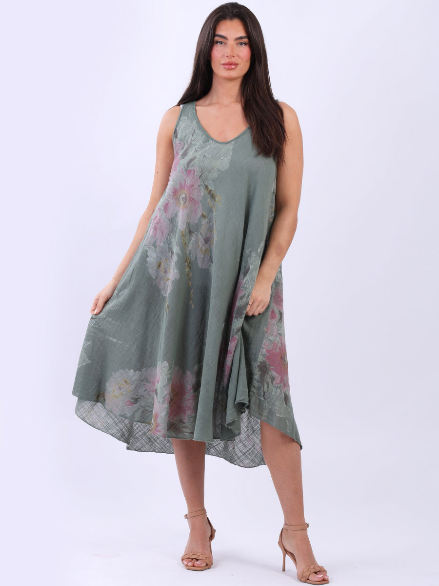 Women Sleeveless Floral Cotton Tank Dress