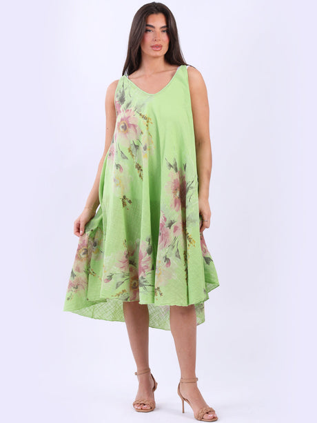 Women Sleeveless Floral Cotton Tank Dress