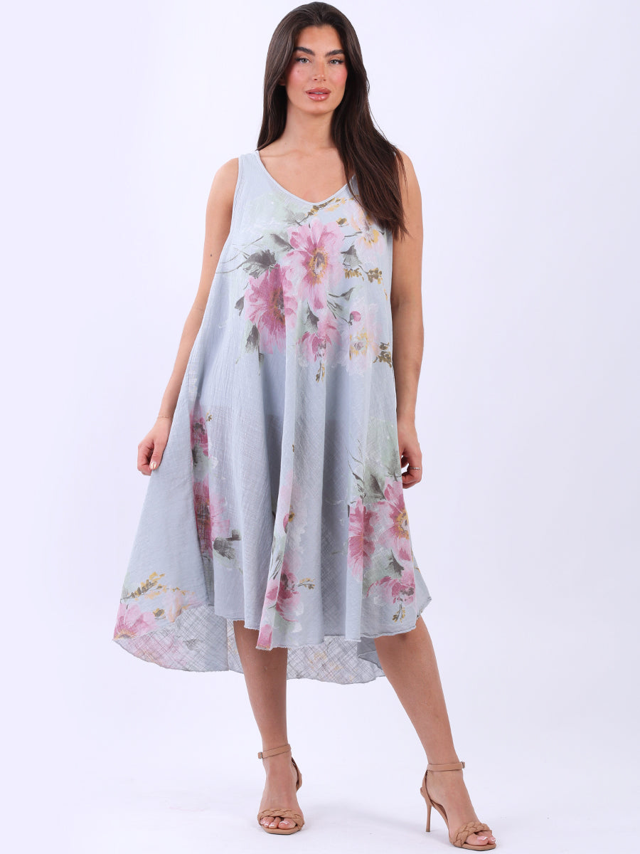 Women Sleeveless Floral Cotton Tank Dress