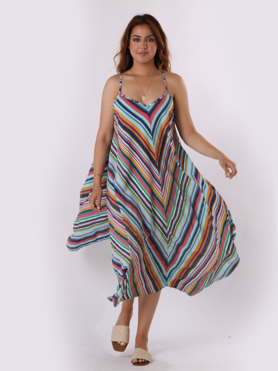 V-Neck Stripy Print Cami Maxi Dress