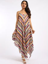 V-Neck Stripy Print Cami Maxi Dress