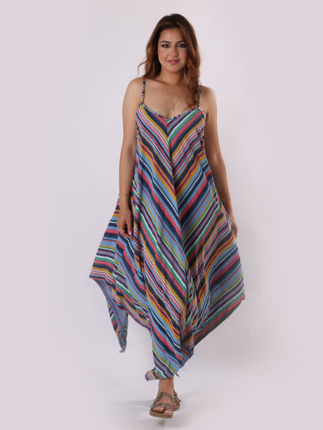 V-Neck Stripy Print Cami Maxi Dress